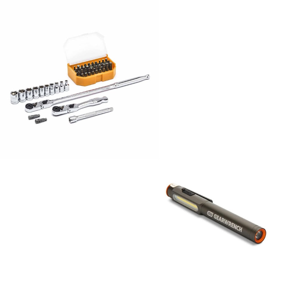 GearWrench 45 Pc 1/4" Drive Mechanics Tool Set Kit W/ FREE Pen Light