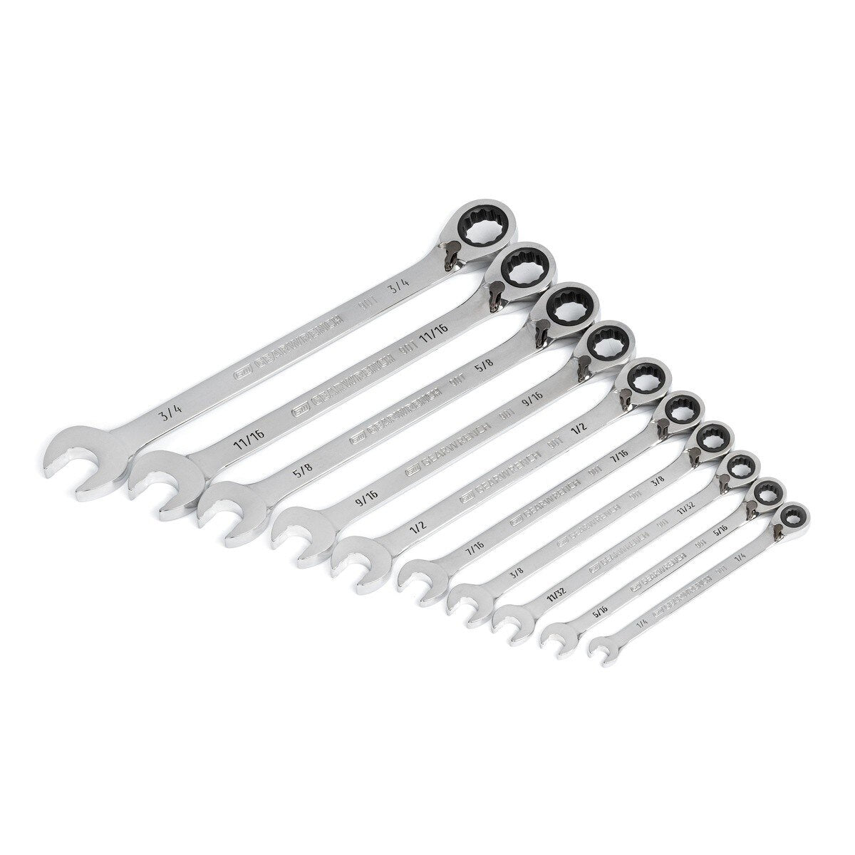 90-Tooth 12-Point SAE Reversible Ratcheting Combination Wrench Set with Compression Rack (10 Piece Set) - 2