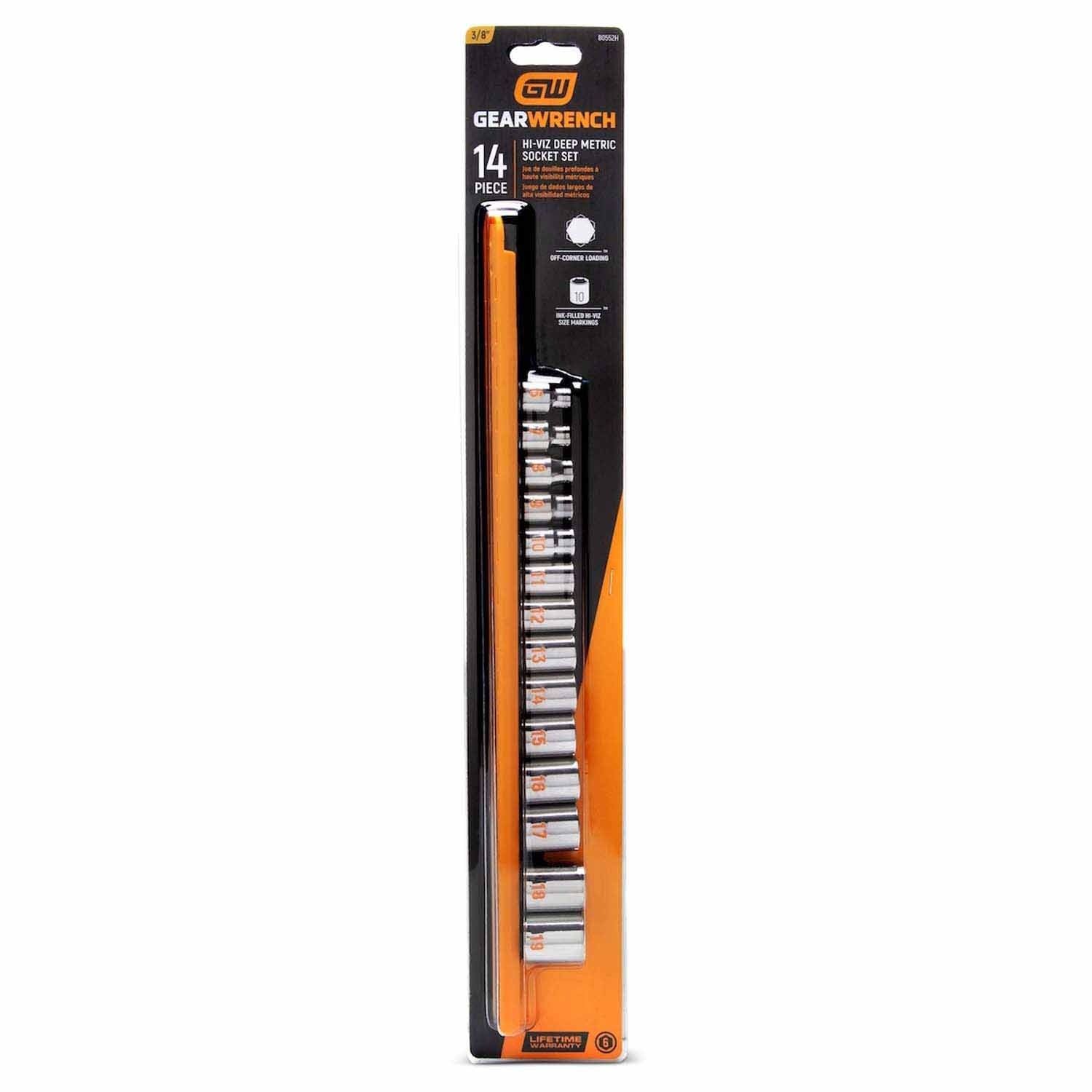 GearWrench 80552H 14 Piece 3/8" Drive 6 Point Metric Hi-Viz Socket Set - 6