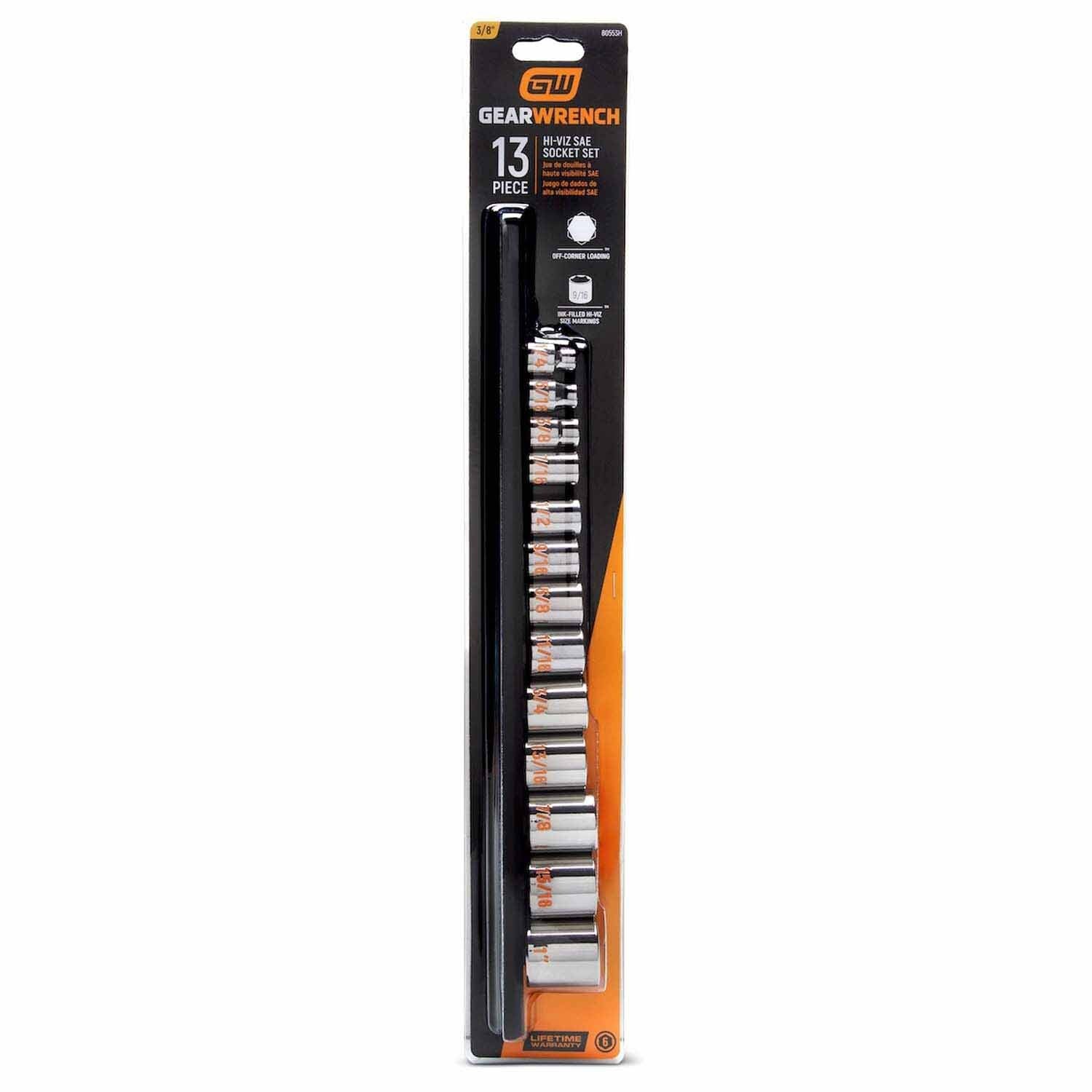GearWrench 80553H 13 Piece 3/8" Drive 6 Point SAE Hi-Viz Socket Set - 6