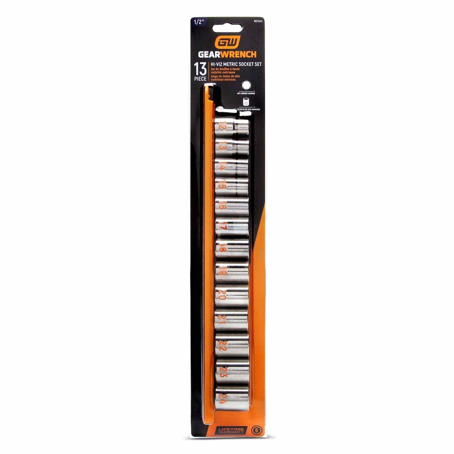 GearWrench 80702H 13 Piece 1/2" Drive 6 Point Metric Hi-Viz Socket Set - 6