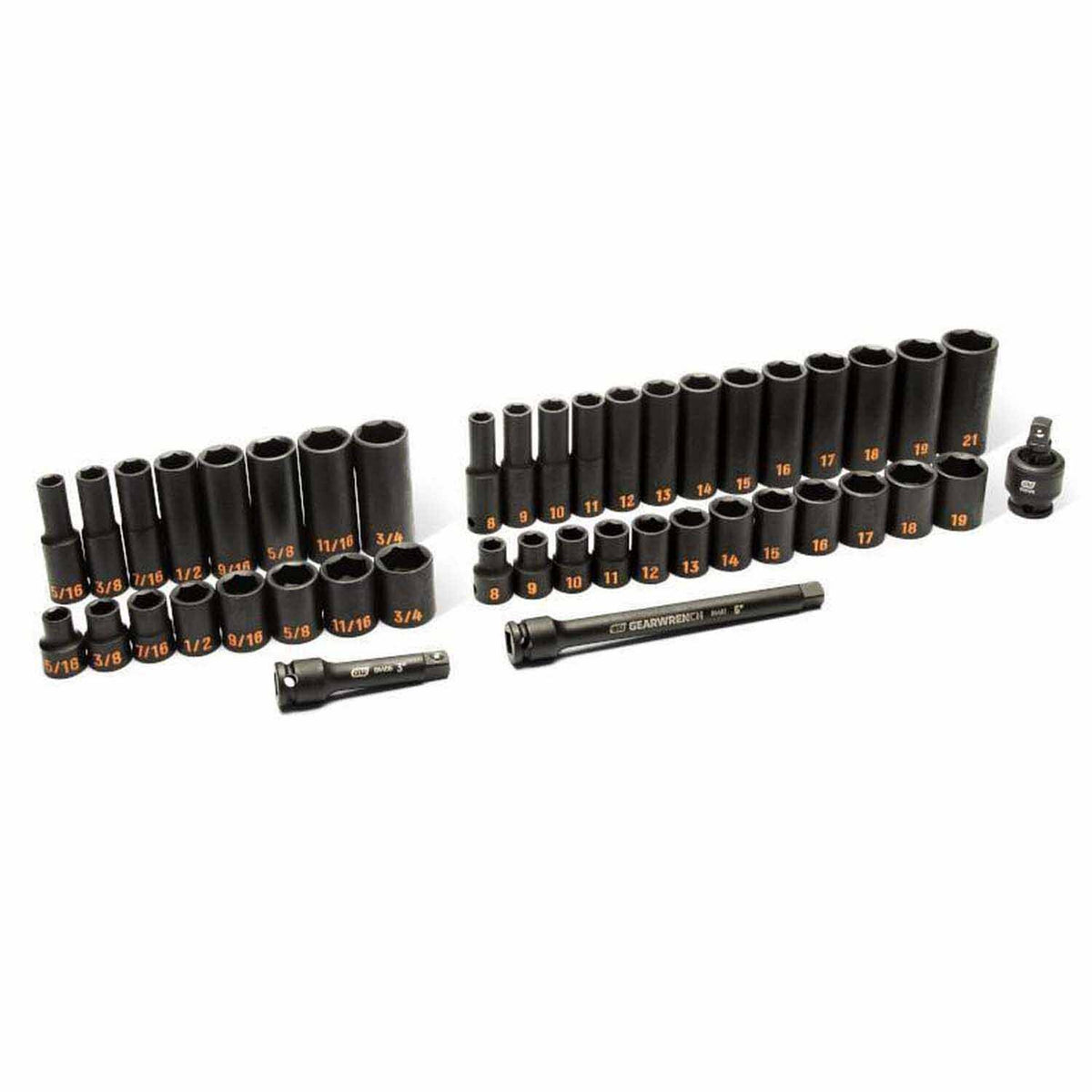 GearWrench 84916H 44 Piece 3/8" Drive 6 Point Standard & Deep Impact SAE/Metric Hi-Viz Socket Set