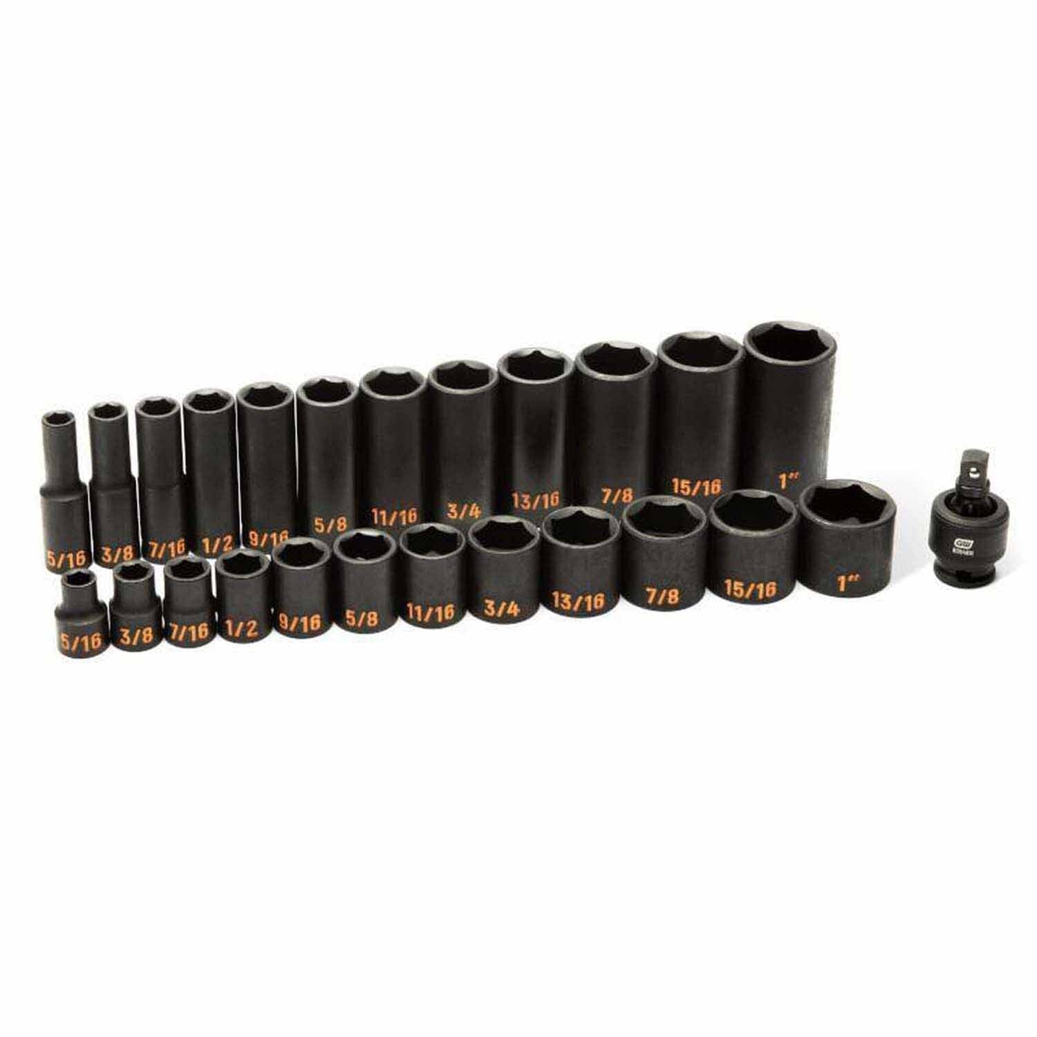 GearWrench 84919H 25 Piece 3/8" Drive 6 Point SAE Hi-Viz Standard & Deep Impact Socket Set