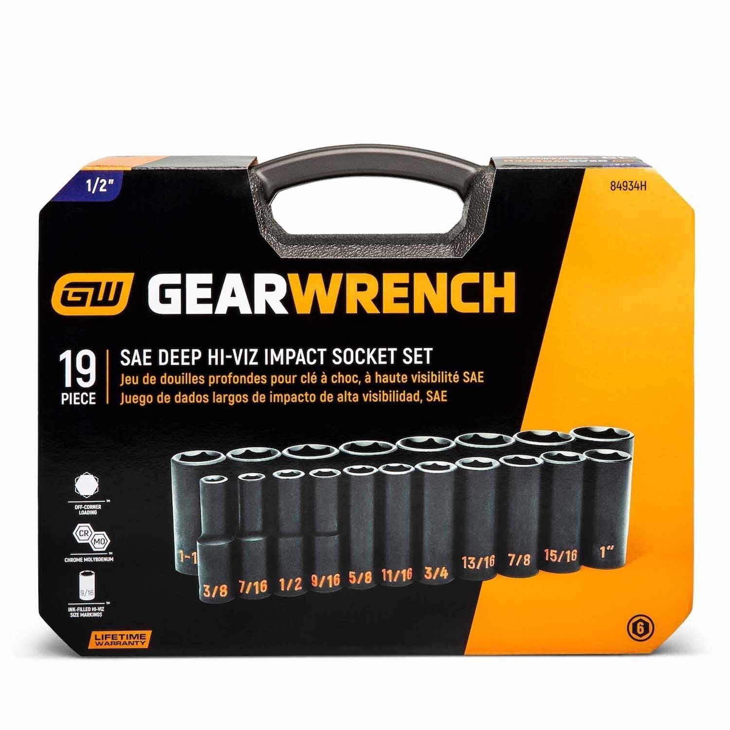 GearWrench 84934H 19 Piece 1/2" Drive 6 Point SAE Hi-Viz Deep Impact Socket Set - 4