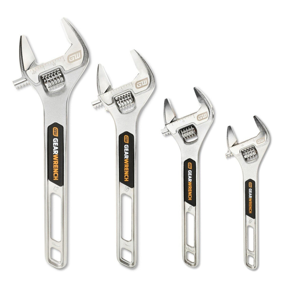 GearWrench GWMSAJW01 6" to 12" Chrome Adjustable Wrench Set with EVA Foam Storage Tray (4 Piece)