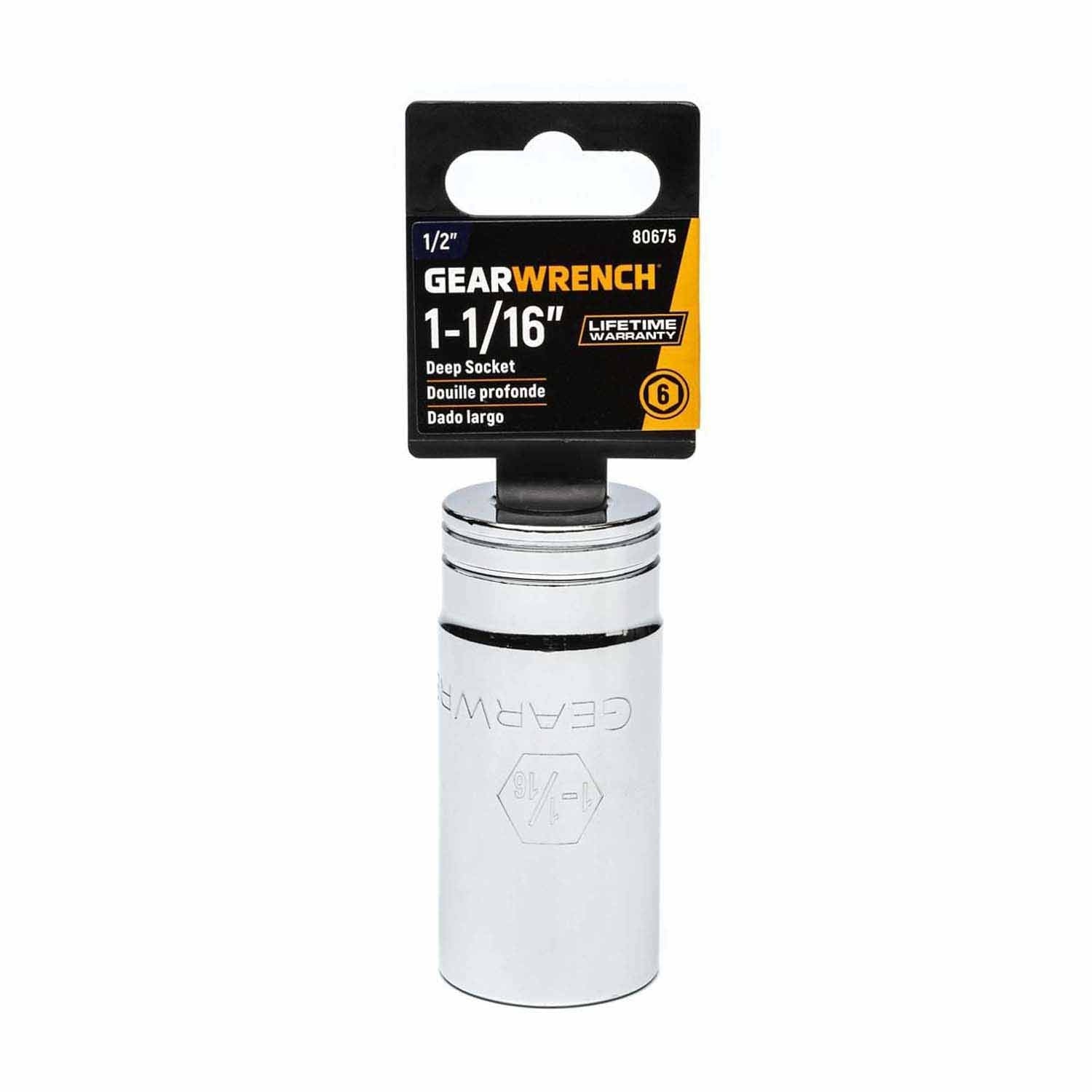 Gearwrench 80675 1/2" Drive 6 Point Deep SAE Socket 1-1/16" - 2