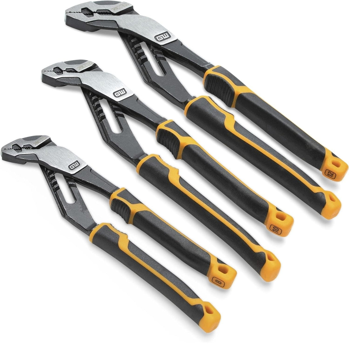 GearWrench 82205CAZ 8", 10", & 12" PITBULL K9 Straight Jaw Dual Material Tongue and Groove 3 Piece Pliers Set