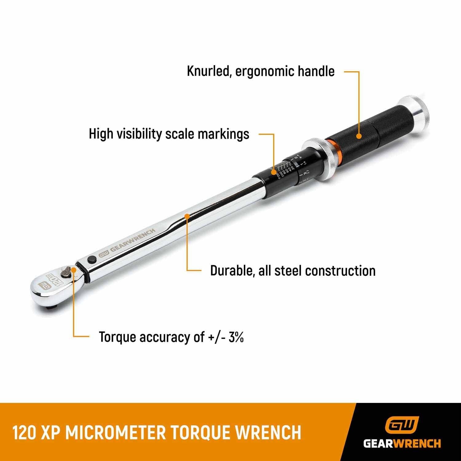 Gearwrench 85174 3/8" Drive 120XP Micrometer Torque Wrench 30-250 in/lbs - 2