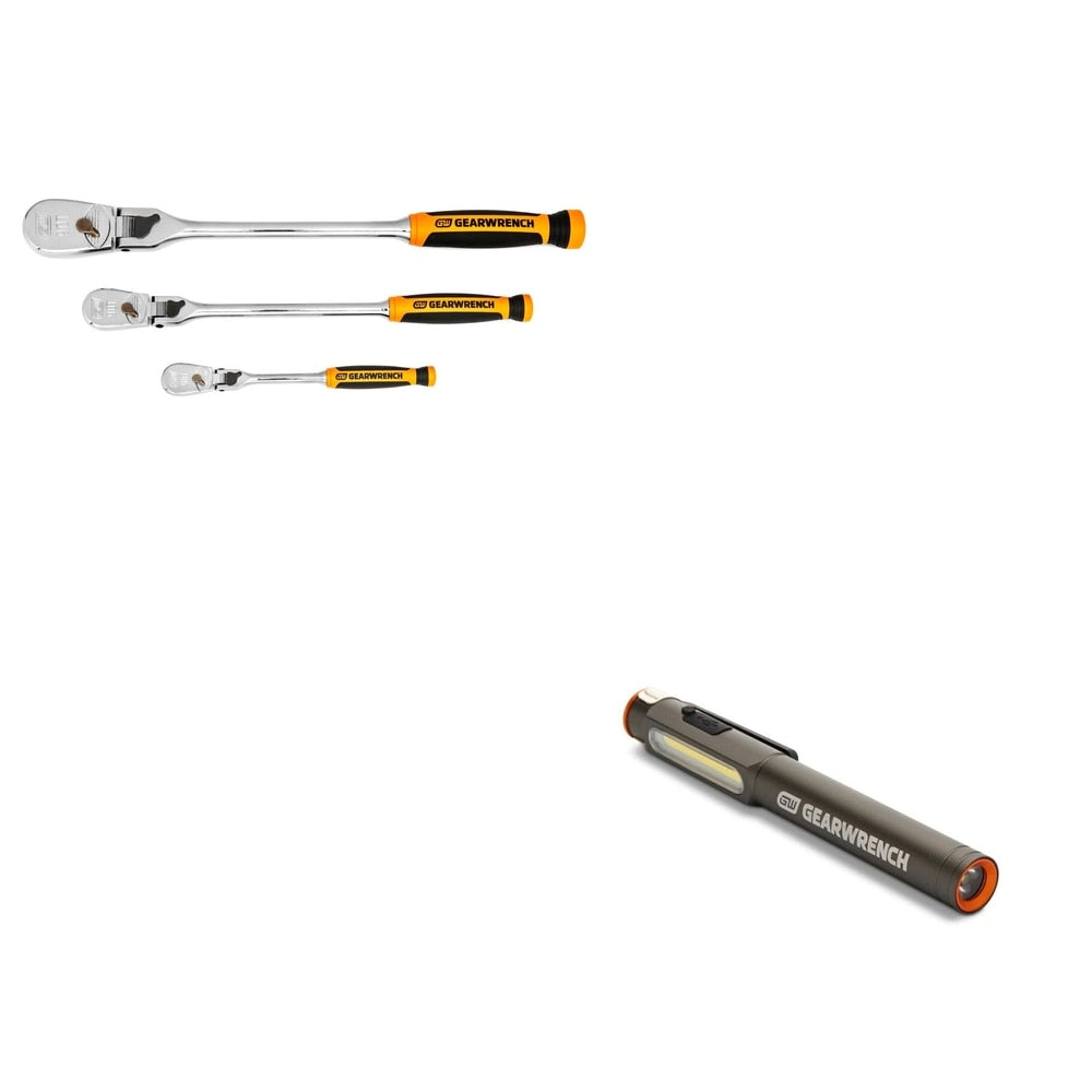 GearWrench 81298T 3-Pc 90-Tooth Flex Head Ratchet Set W/ FREE GWPL Pen Light