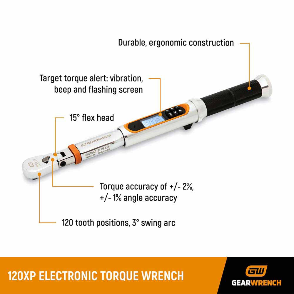 GearWrench 85195 3 8 120XP Flex Head Electronic Torque Wrench with An
