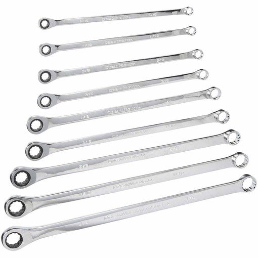 GearWrench 85998 9 Pc. 72-Tooth 12 Point XL GearBox Double Box Ratcheting SAE Wrench Set