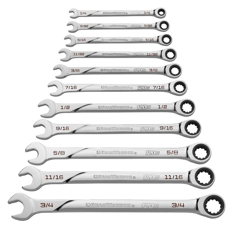 GearWrench 86450 11 Pc. 120XP Universal Spline XL Ratcheting Combination SAE Wrench Set