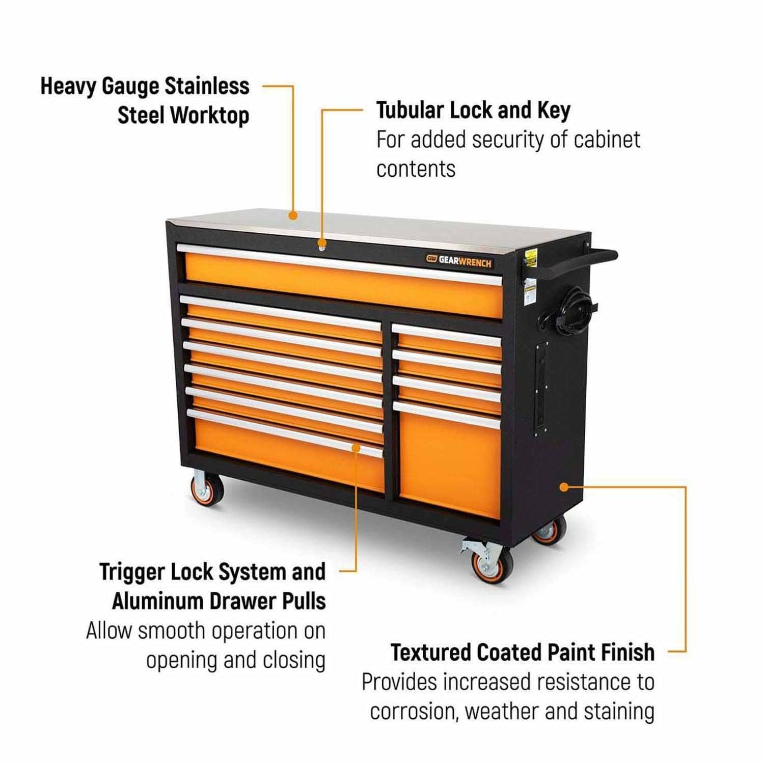 GEARWRENCH 83247 52" 11 Drawer GSX Series Rolling Tool Cabinet with Stainless Steel Worktop - 2
