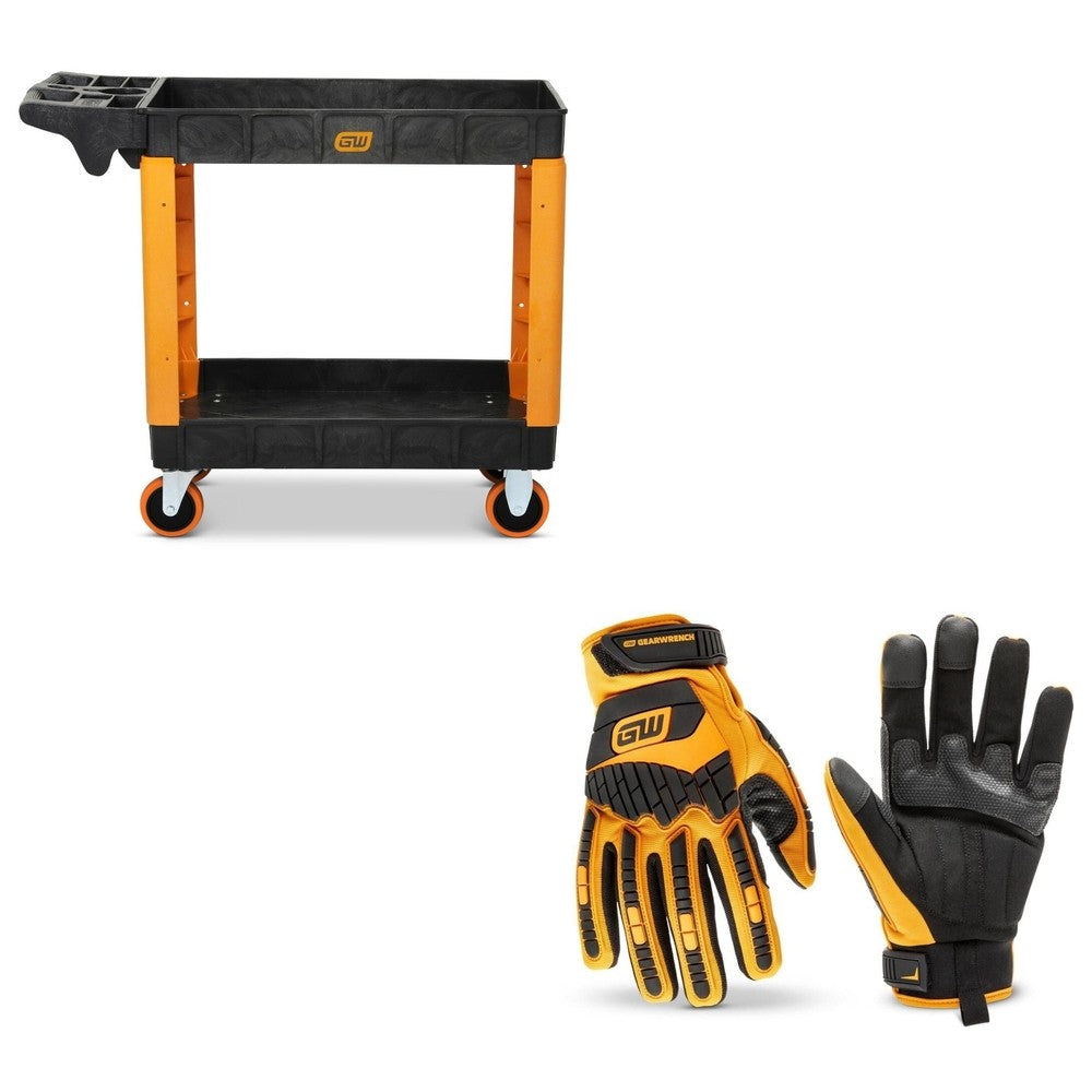 GearWrench GWPSCS 40" 2-Shelf Utility Cart W/ FREE GWSGMM2 Work Gloves Large