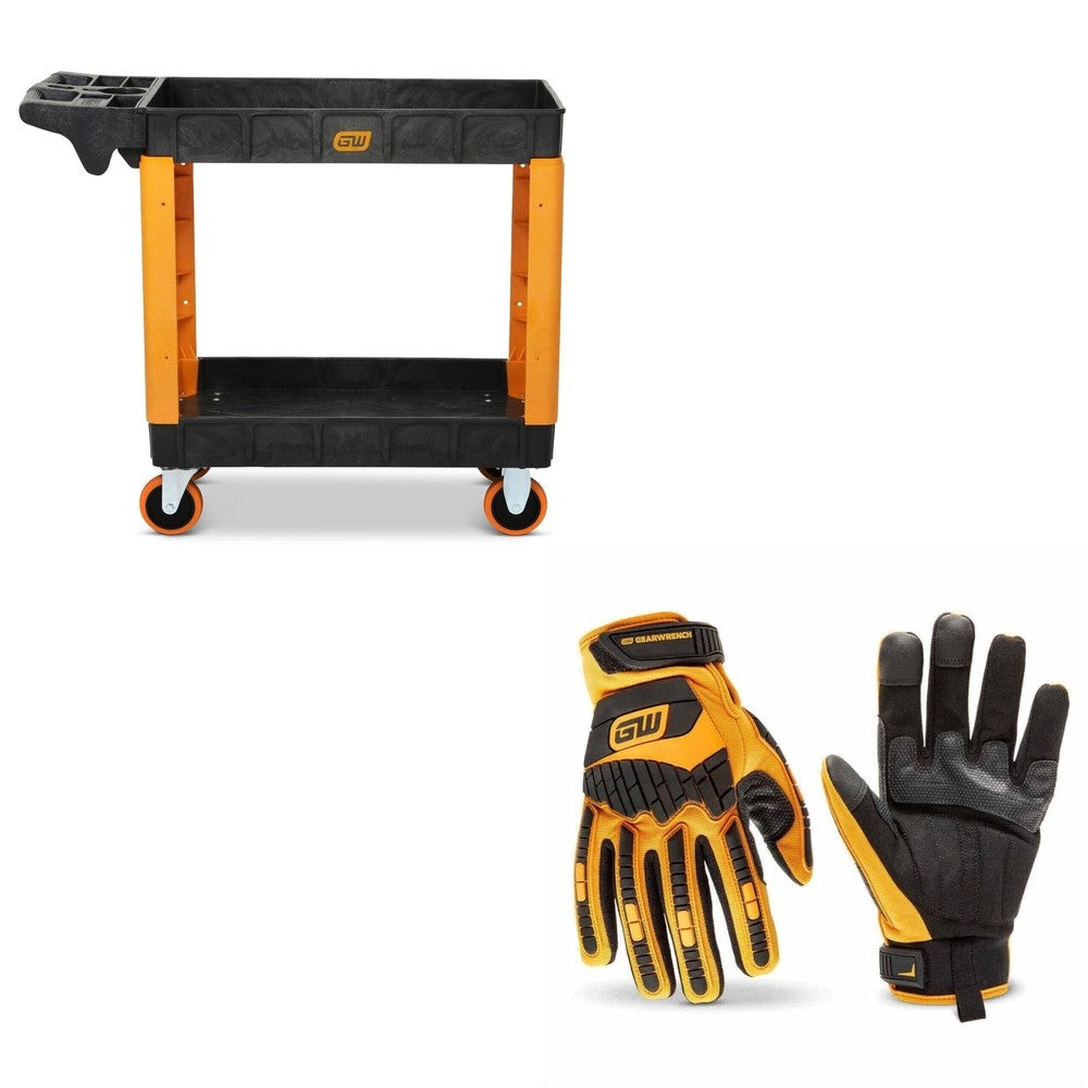 GearWrench GWPSCS 40" 2-Shelf Utility Cart W/ FREE GWSGMM3 Work Gloves X-Large