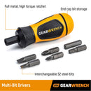 GearWrench 80061R 6-in-1 Stubby Ratcheting Multi-Bit Driver - Compact Multi-Bit Ratcheting Screwdriver with Bit Storage - 2