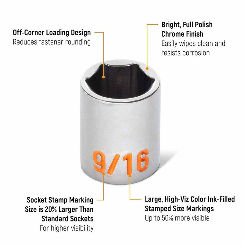 GearWrench 80303H 10 Piece 1/4" Drive 6 Point SAE Hi-Viz Socket Set - 2