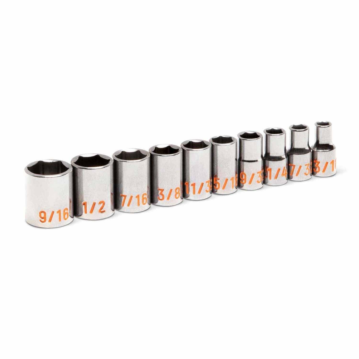 GearWrench 80303H 10 Piece 1/4" Drive 6 Point SAE Hi-Viz Socket Set - 3