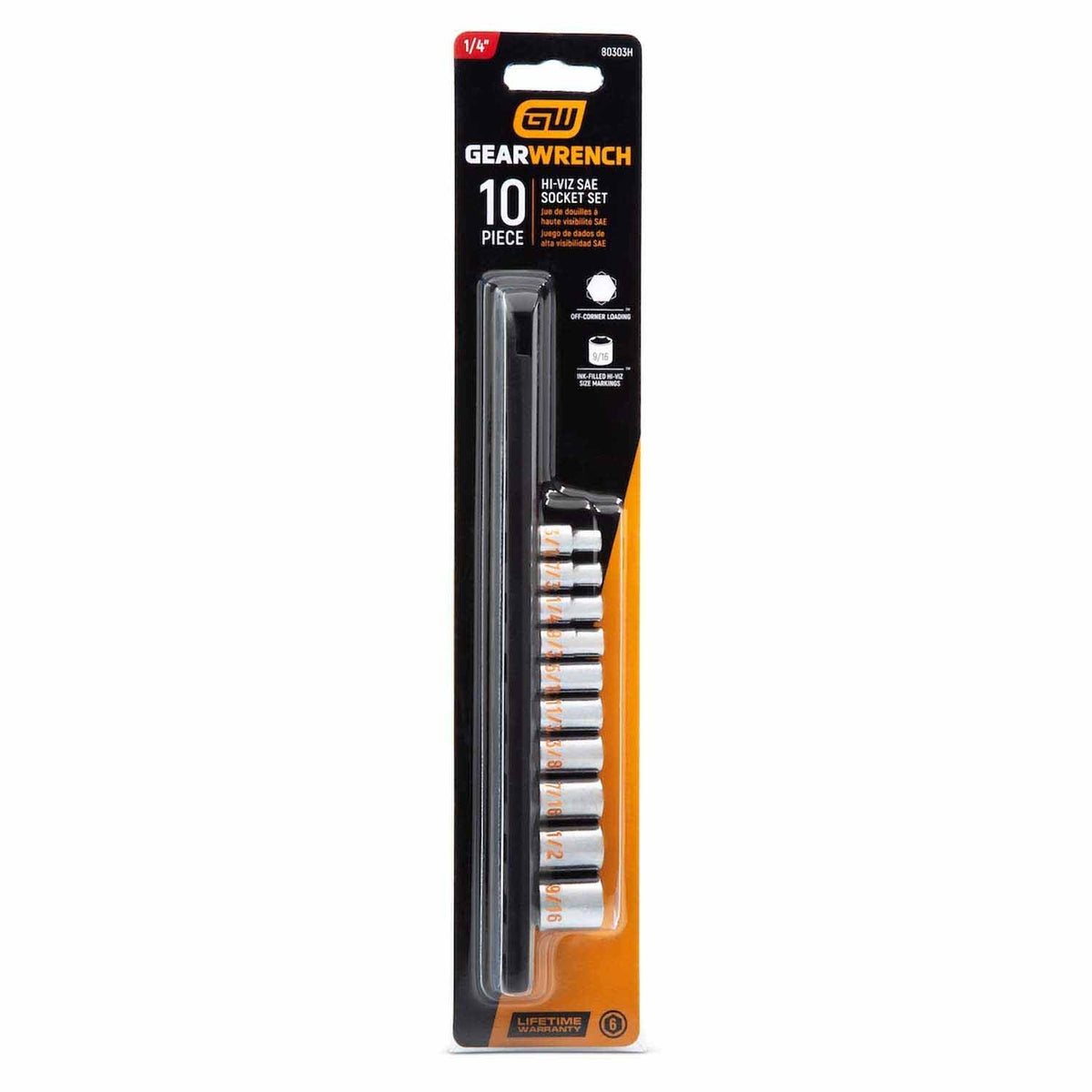 GearWrench 80303H 10 Piece 1/4" Drive 6 Point SAE Hi-Viz Socket Set - 4