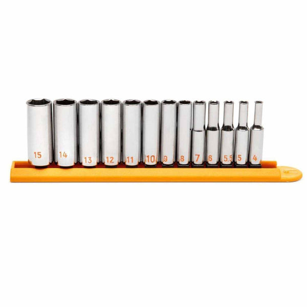 GearWrench 80304H 13 Piece 1/4" Drive 6 Point Metric Hi-Viz Deep Socket Set