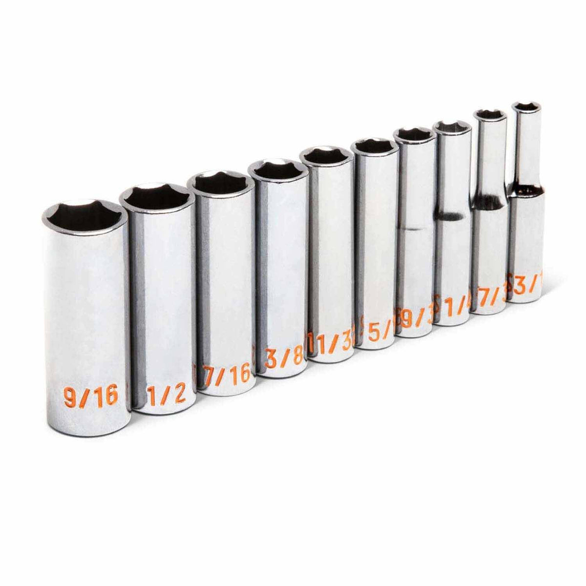 GearWrench 80305H 10 Piece 1/4" Drive 6 Point SAE Hi-Viz Deep Socket Set - 3