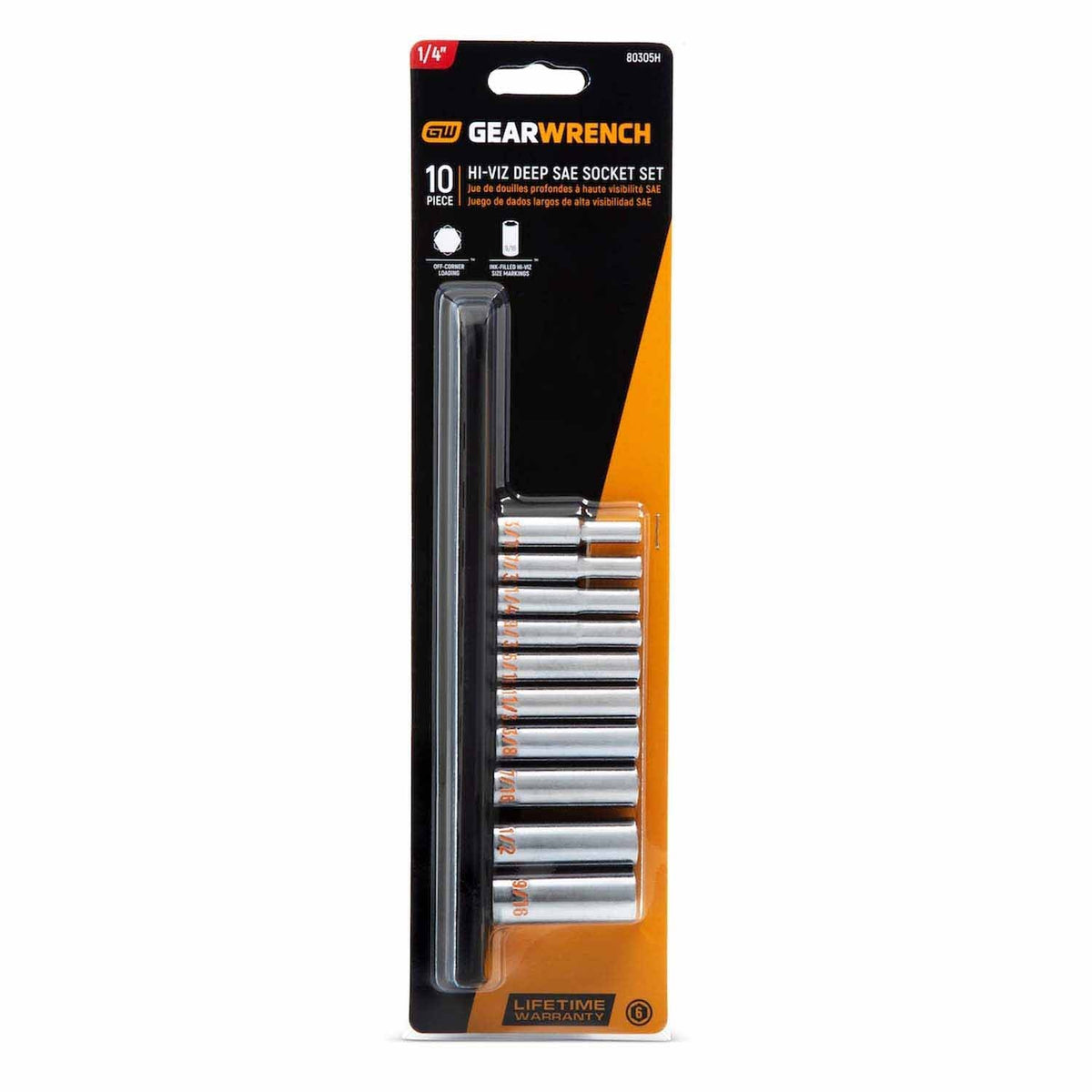 GearWrench 80305H 10 Piece 1/4" Drive 6 Point SAE Hi-Viz Deep Socket Set - 4