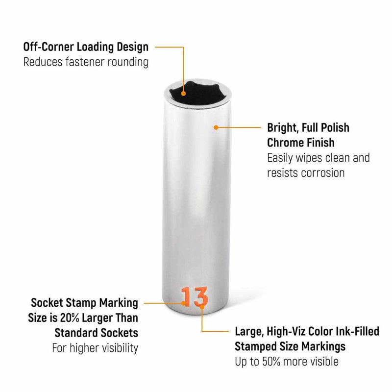 GearWrench 80554H 14 Piece 3/8" Drive 6 Point Metric Hi-Viz Deep Socket Set - 2