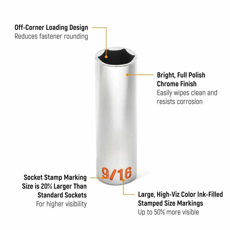 GearWrench 80555H 11 Piece 3/8" Drive 6 Point SAE Hi-Viz Deep Socket Set - 2