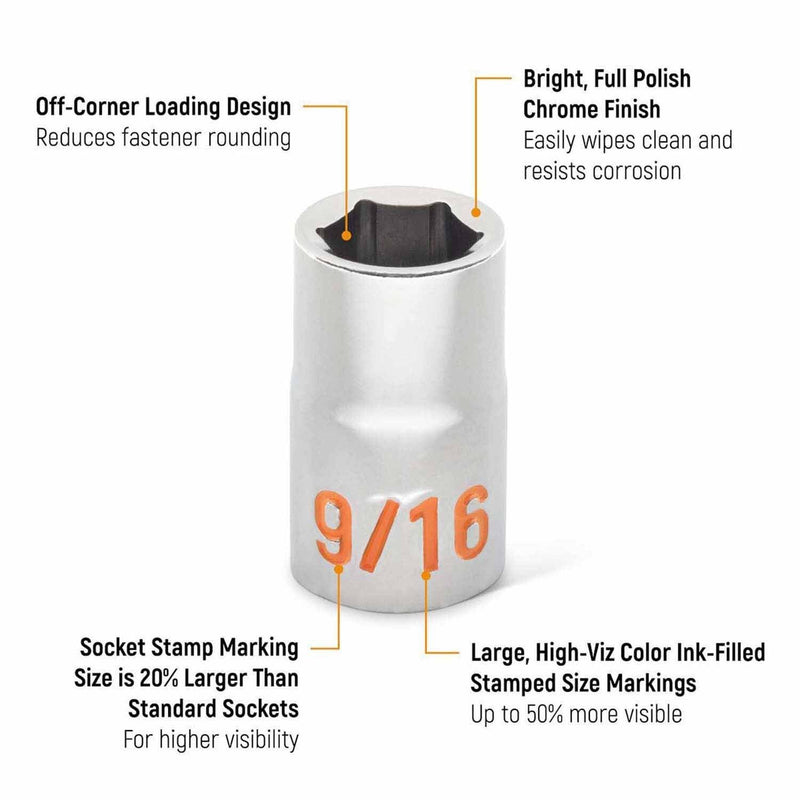 GearWrench 80703H 11 Piece 1/2" Drive 6 Point SAE Hi-Viz Socket Set - 2