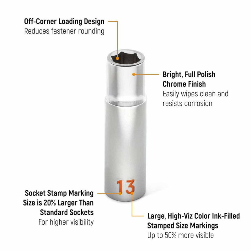 GearWrench 80704H 10 Piece 1/2" Drive 6 Point Metric Hi-Viz Deep Socket Set - 2
