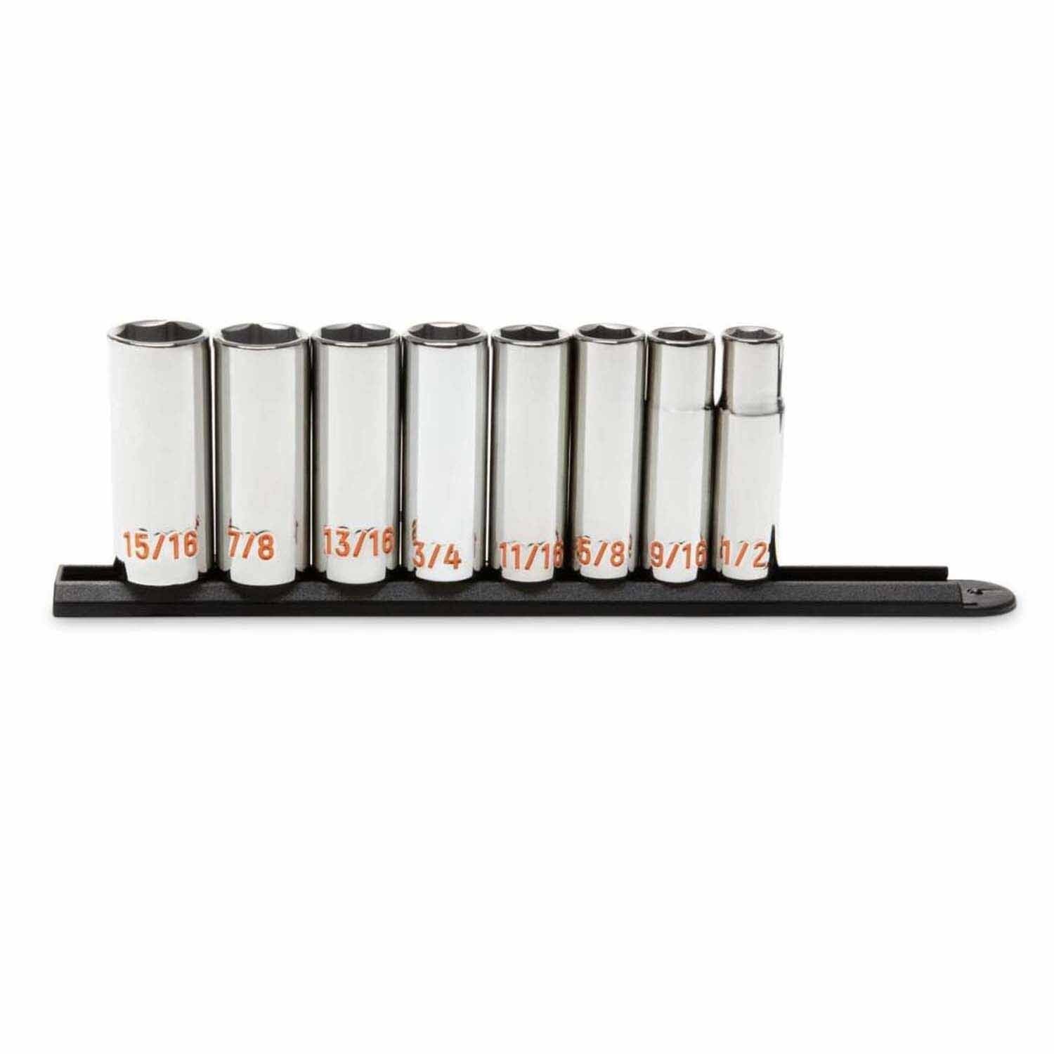 GearWrench 80705H 8 Piece 1/2" Drive 6 Point SAE Hi-Viz Deep Socket Set