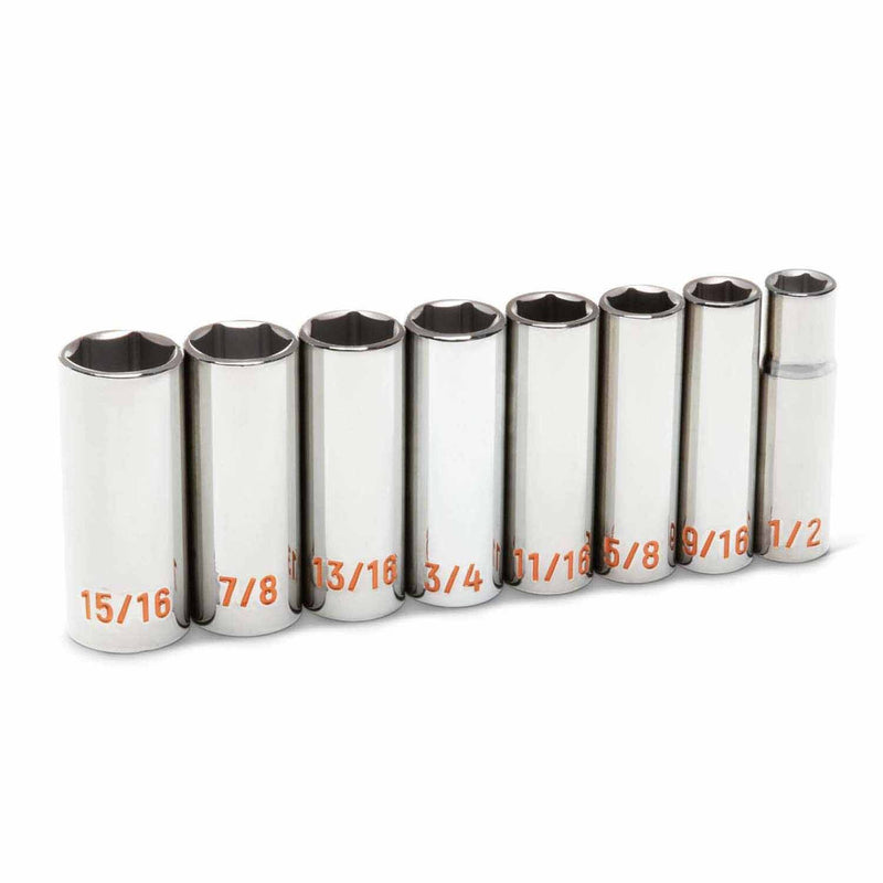 GearWrench 80705H 8 Piece 1/2" Drive 6 Point SAE Hi-Viz Deep Socket Set - 3