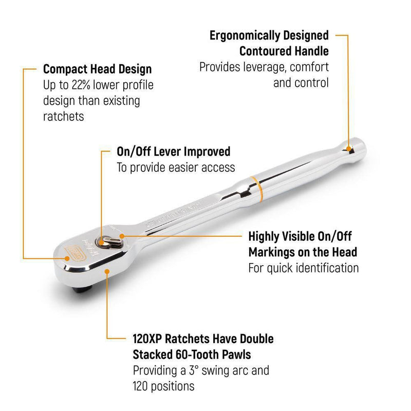 GearWrench 81206XP 3 Piece 1/4, 3/8 and 1/2 Drive 120XP Full Polish Teardrop Ratchet Set - 2
