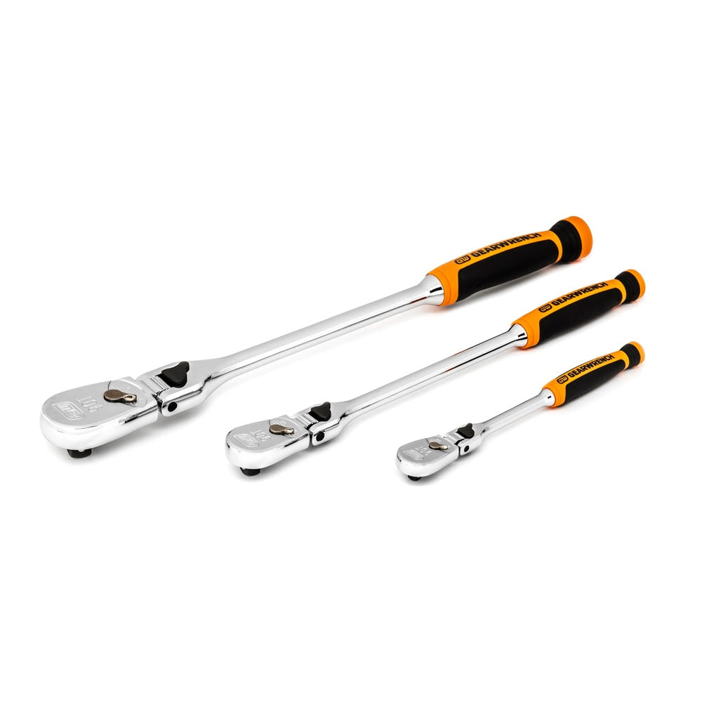 gear wrench 90 GearWrench 81298T 3 Pc. 1/4", 3/8" & 1/2" Drive 90 Tooth Dual Material Locking Flex Head Ratchet Set