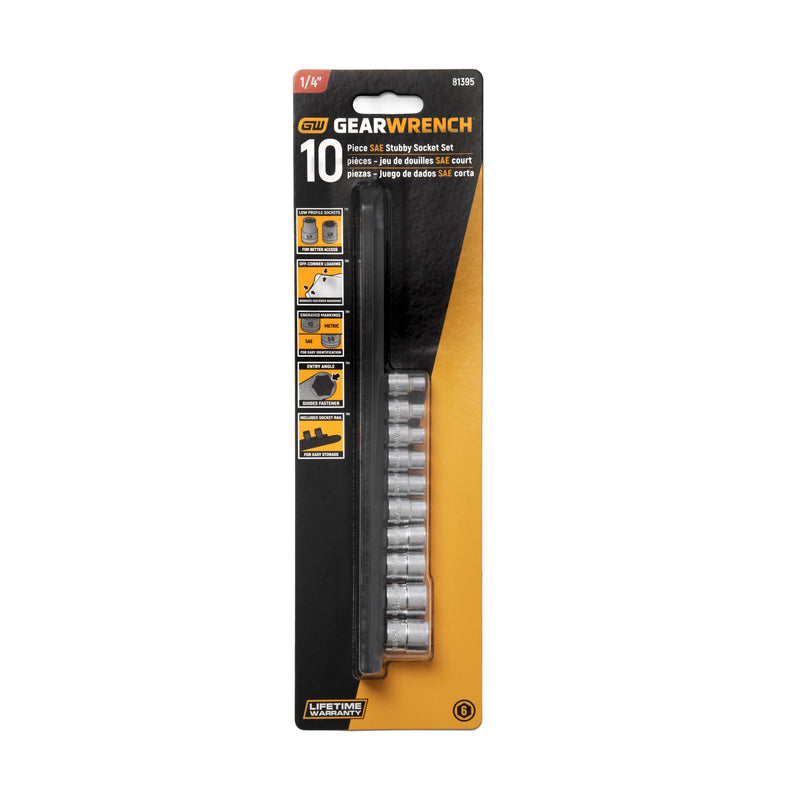 GearWrench 81395 10 Piece 1/4" Drive 6 Point Stubby Socket Set SAE - 4