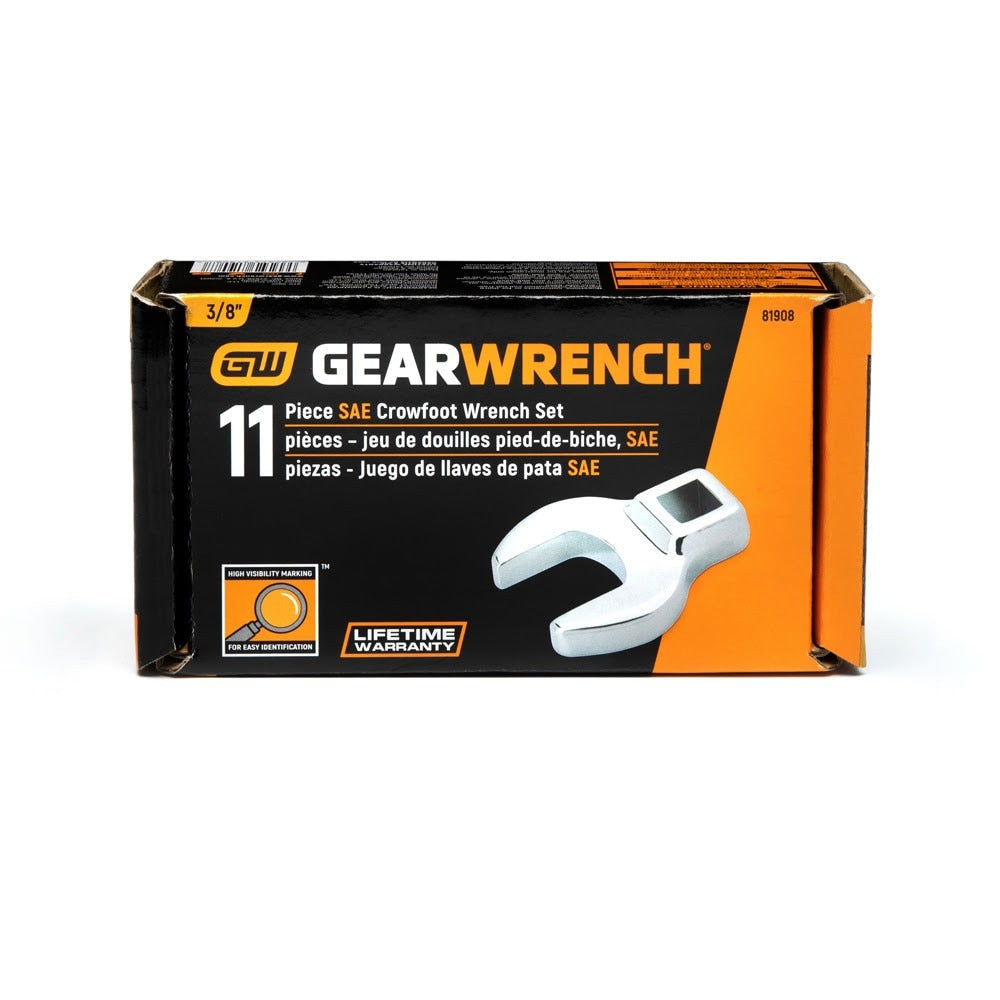 SHALL 11-Piece 3/8" Drive SAE Crowfoot Wrench Set | Mechanics Tool For Tight Spaces With Organizer