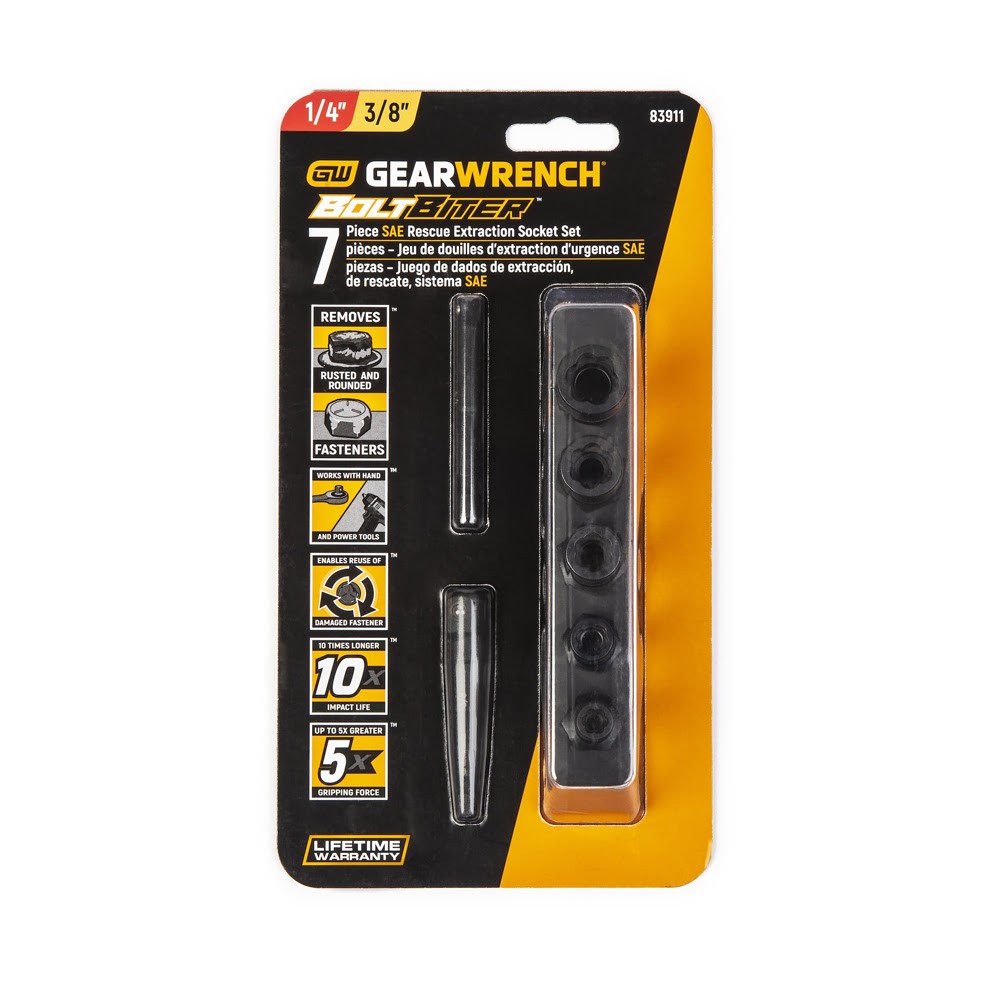 GearWrench 83911 7-Piece 1/4" & 3/8" Drive SAE Bolt Biter Impact Extraction Socket Set - 6