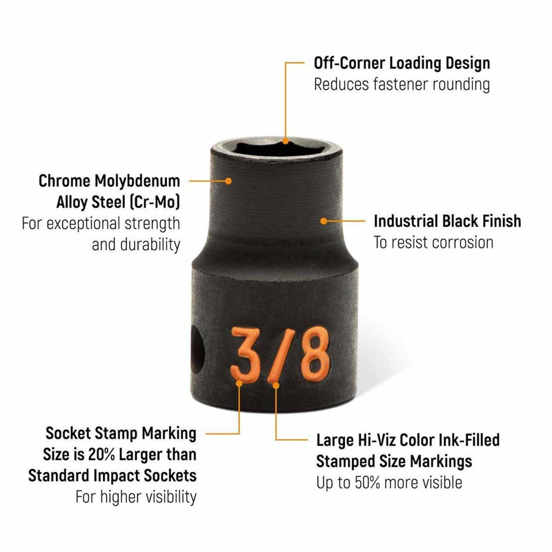 GearWrench 84910H 8 Piece 3/8" Drive 6 Point SAE Hi-Viz Impact Socket Set - 2