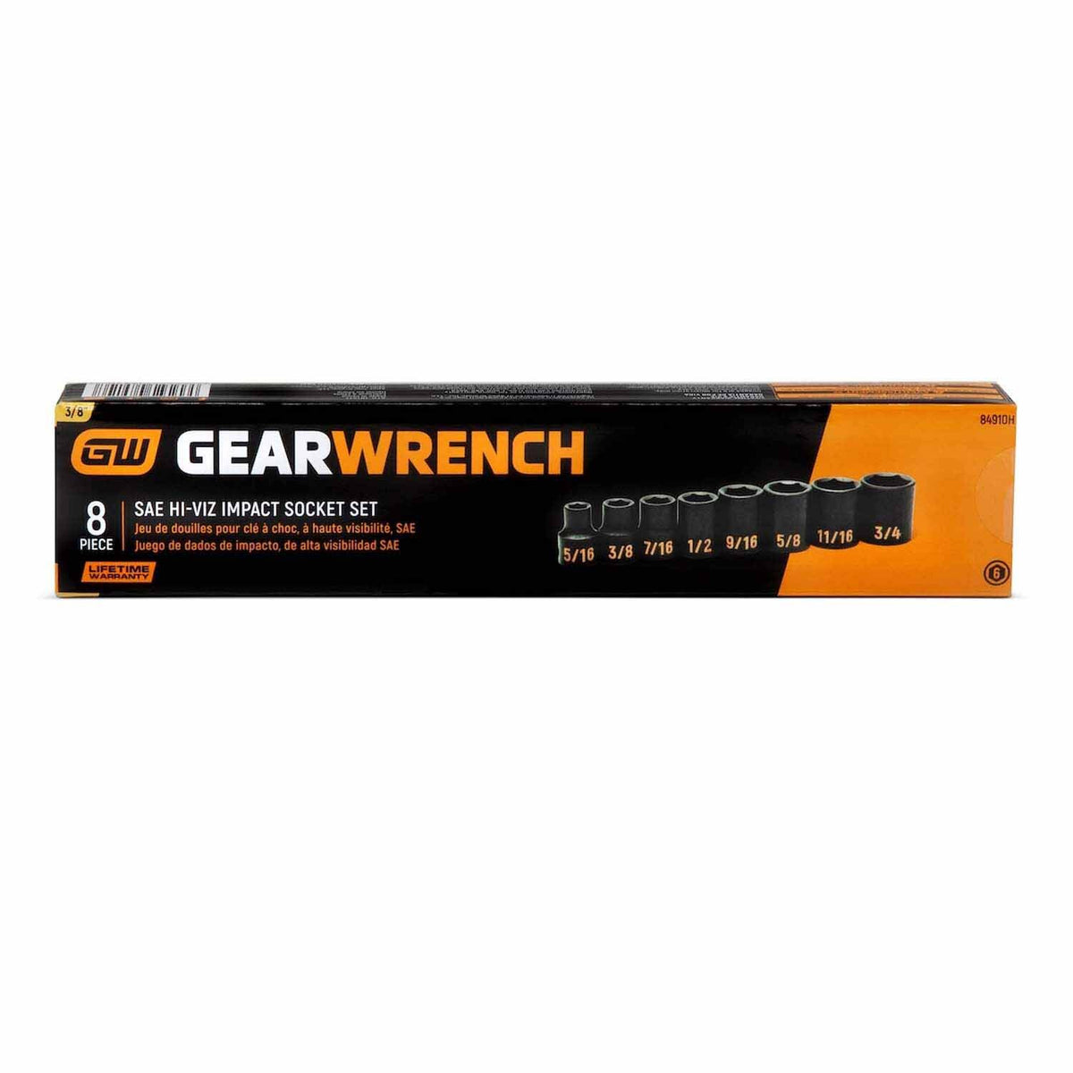 GearWrench 84910H 8 Piece 3/8" Drive 6 Point SAE Hi-Viz Impact Socket Set - 6