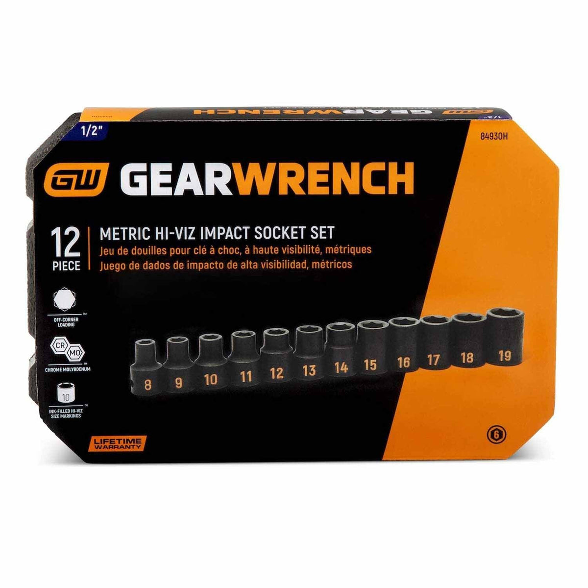 GearWrench 84930H 12 Piece 1/2" Drive 6 Point Metric Hi-Viz Impact Socket Set - 4