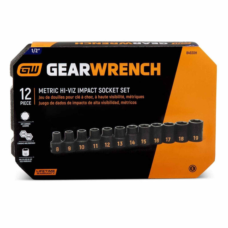 GearWrench 84930H 12 Piece 1/2" Drive 6 Point Metric Hi-Viz Impact Socket Set - 4