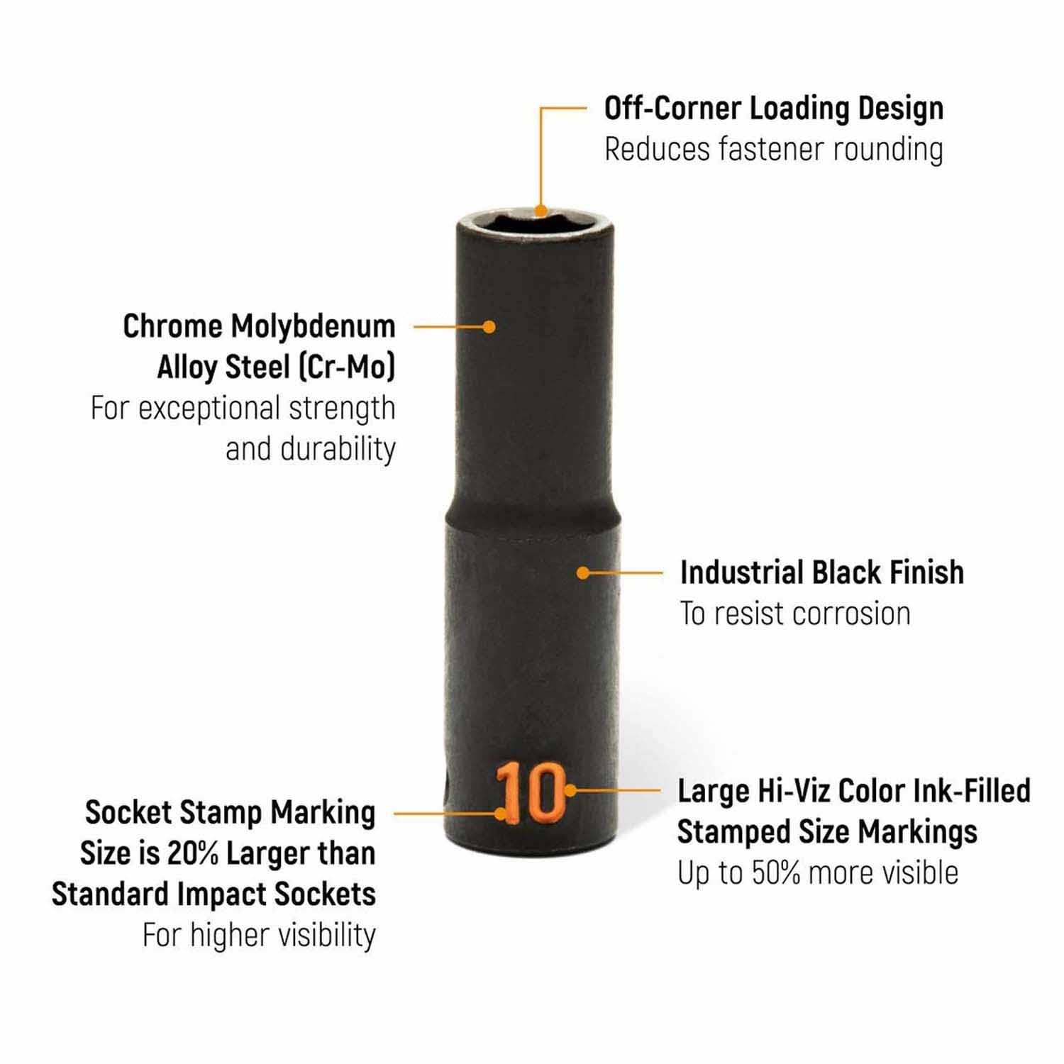 GearWrench 84935H 29 Piece 1/2" Drive 6 Point Metric Hi-Viz Deep Impact Socket Set - 2