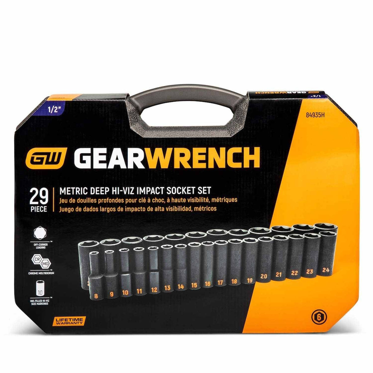 GearWrench 84935H 29 Piece 1/2" Drive 6 Point Metric Hi-Viz Deep Impact Socket Set - 4