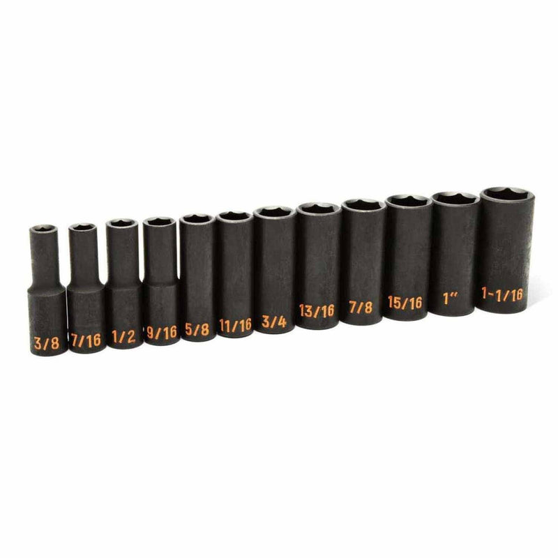 GearWrench 84942H 12 Piece 1/2" Drive 6 Point SAE Hi-Viz Deep Impact Socket Set