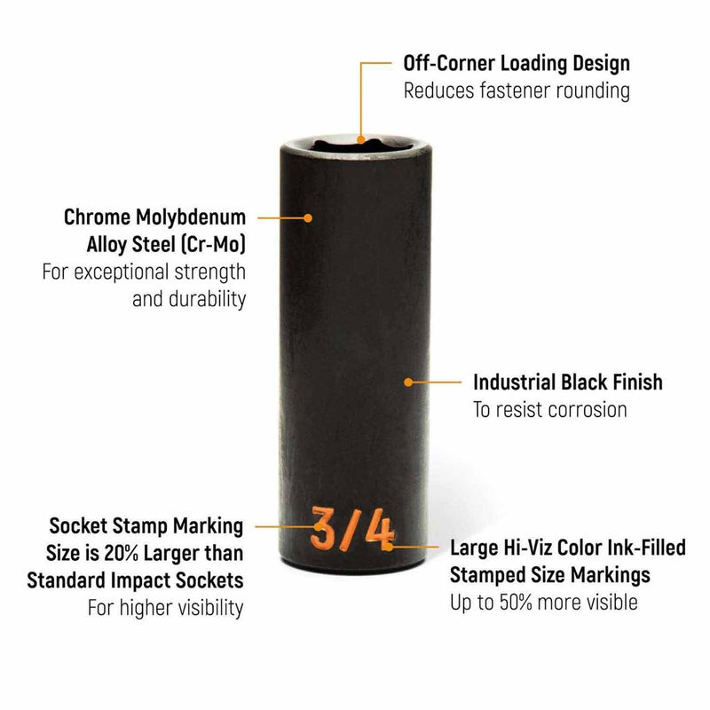 GearWrench 84942H 12 Piece 1/2" Drive 6 Point SAE Hi-Viz Deep Impact Socket Set - 2