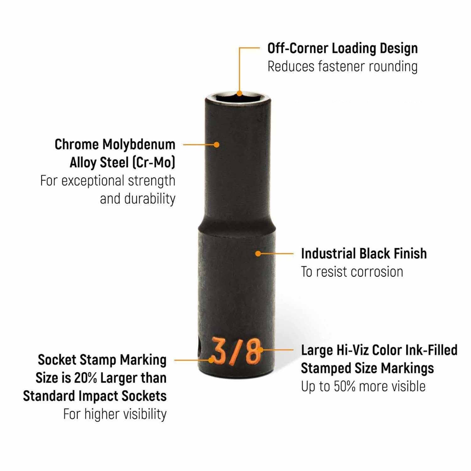 GearWrench 84947H 39 Piece 1/2" Drive 6 Point SAE Hi-Viz Standard & Deep Impact Socket Set - 2