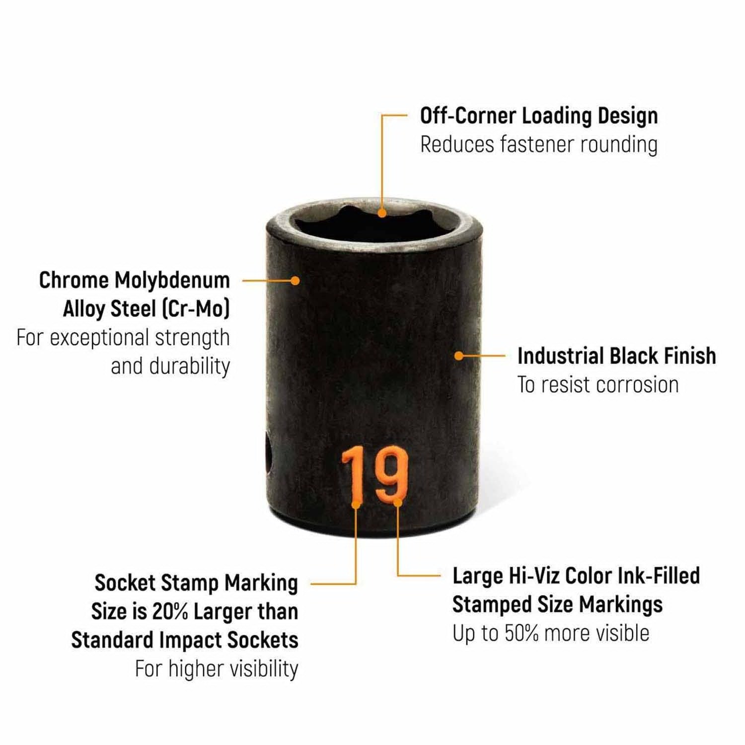 GearWrench 84948H 39 Piece 1/2" Drive 6 Point Metric Hi-Viz Standard & Deep Impact Socket Set - 2