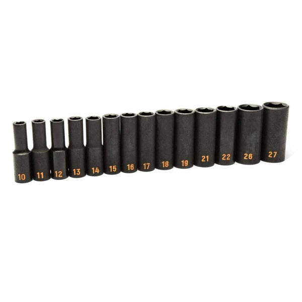 GearWrench 84955H 14 Piece 1/2" Drive 6 Point Metric Hi-Viz Deep Impact Socket Set