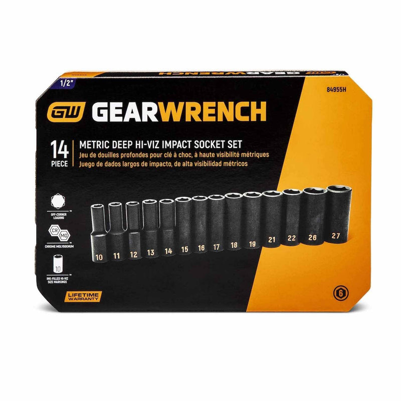 GearWrench 84955H 14 Piece 1/2" Drive 6 Point Metric Hi-Viz Deep Impact Socket Set - 4