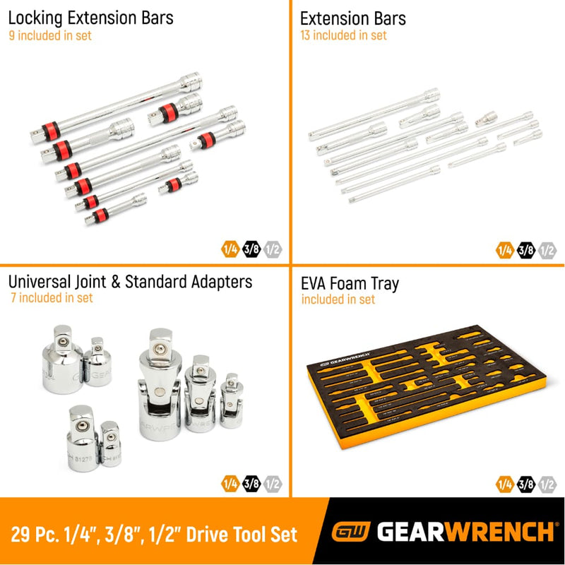 GearWrench 86523 29 Pc. 1/4", 3/8", 1/2" Drive Chrome Tool Accessories Set with EVA Foam Tray - 2